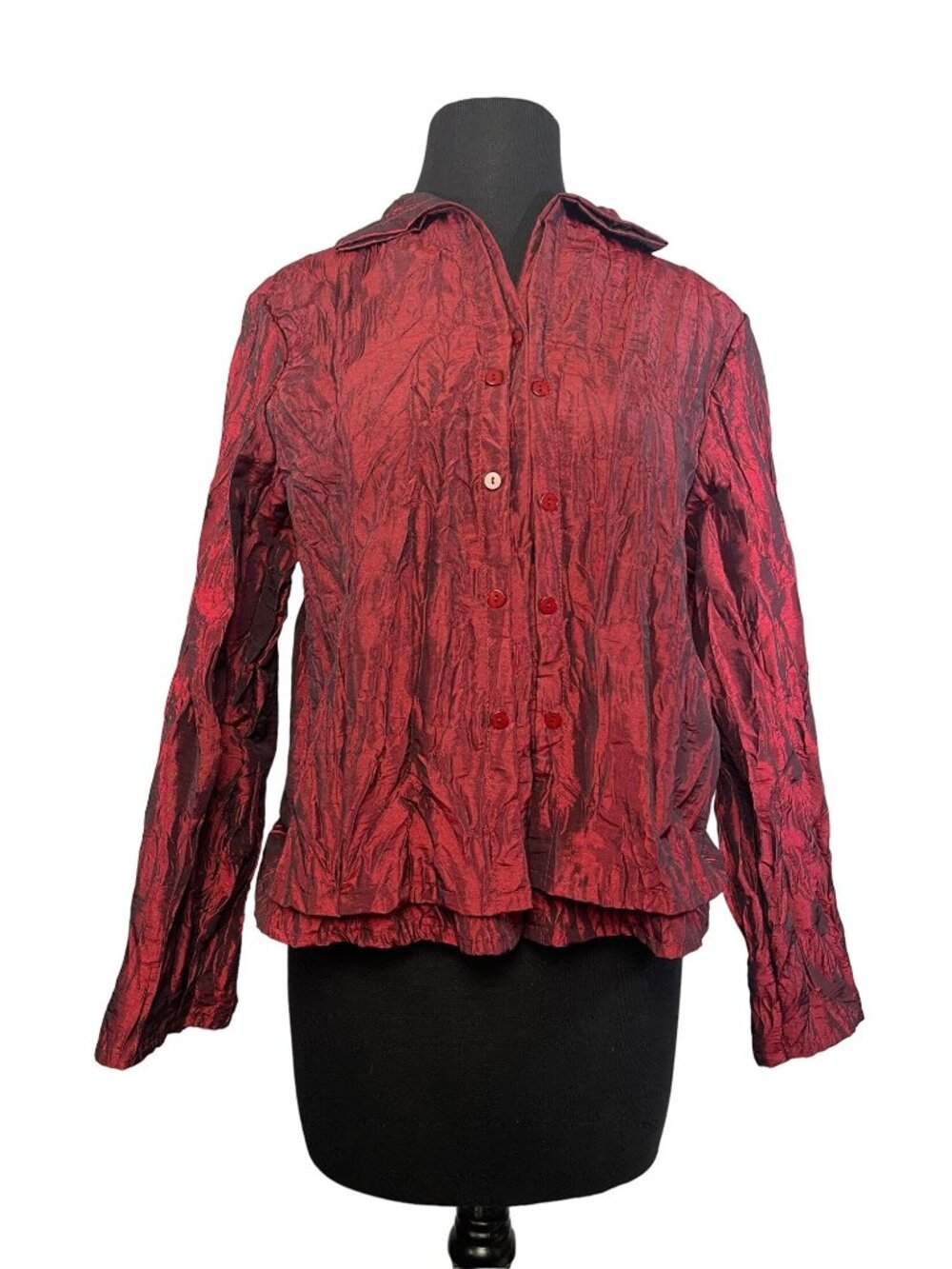 YR Imports Button Down Shirt Crushed Red Small Lightweight Textured Long Sleeve